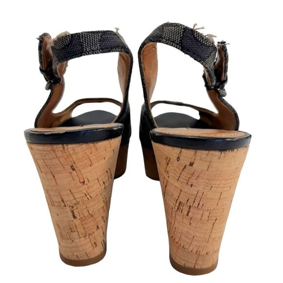 Coach Ferry Wedge Jacquard Monogram Black/Smoke/Black Cork Shoes - Picture 15 of 16